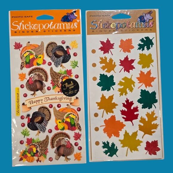 Autumn Thanksgiving Stickopotamus Stickers Fall Leaves and Turkeys & Cornucopias - Picture 7 of 7